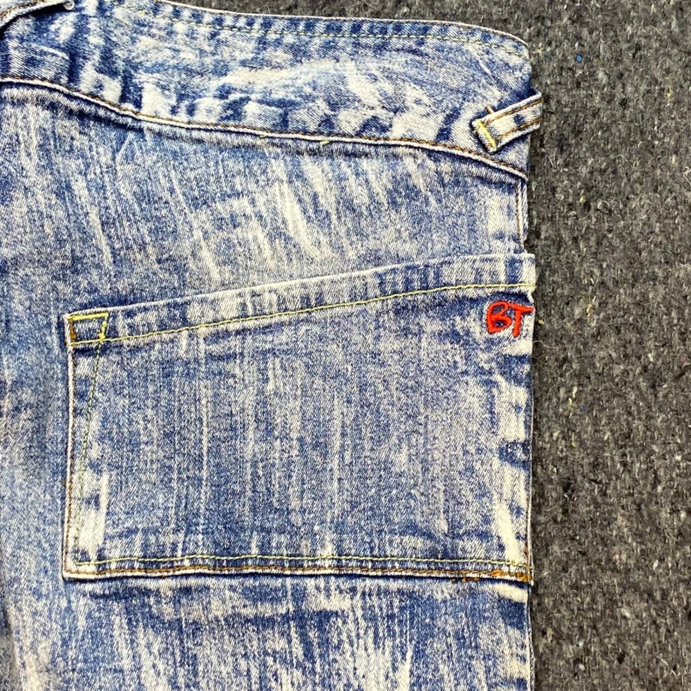 Blue Taboo Jeans Sz‎ 5 Womens Y2K Grunge Acid Wash Flare Low Rise Patch Pocket - Picture 6 of 11
